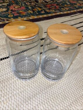 Two 16oz High Quality Glass Bamboo Drinkware